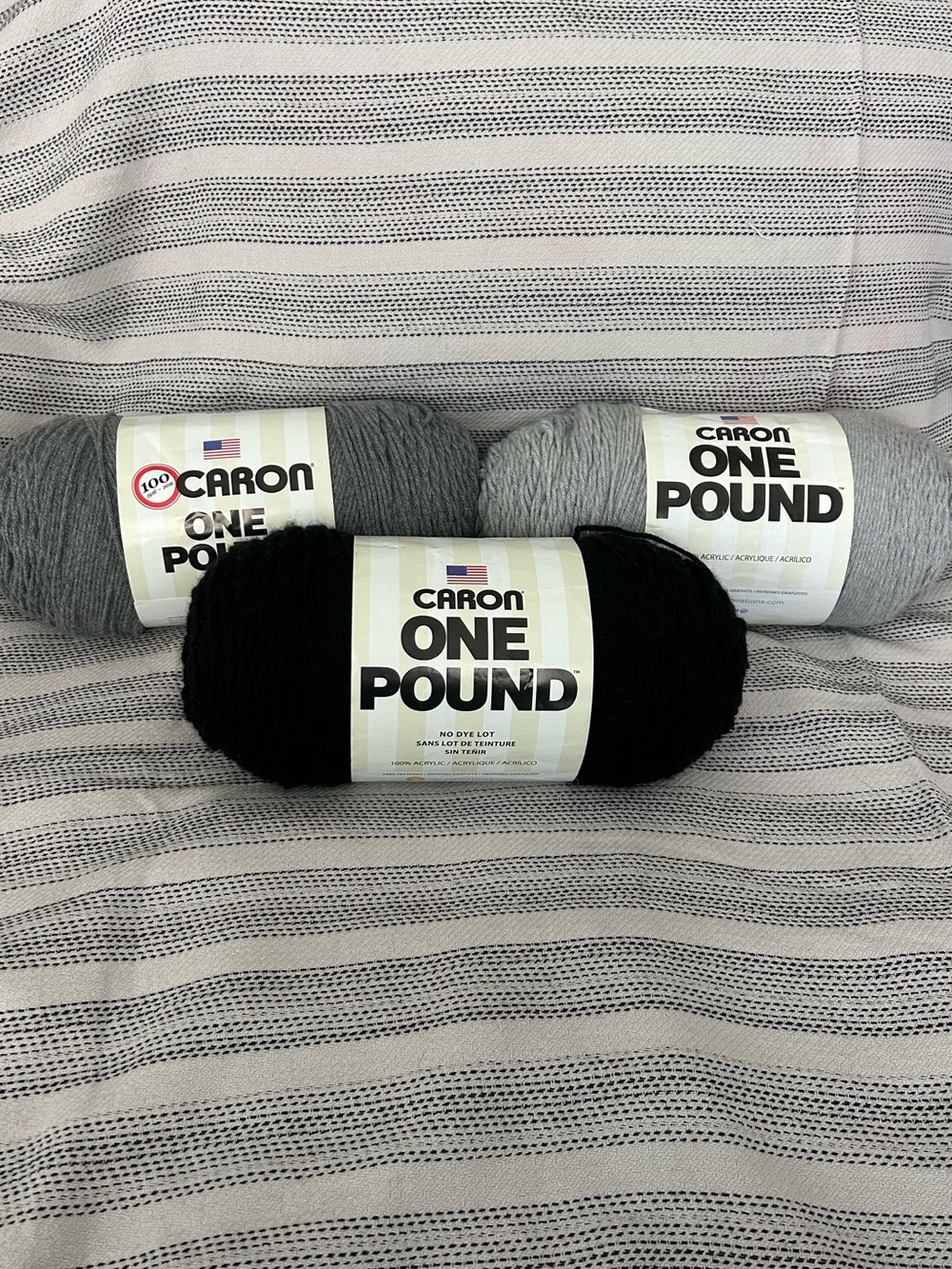 Caron One Pound Yarn Lot - light grey, medium grey, black